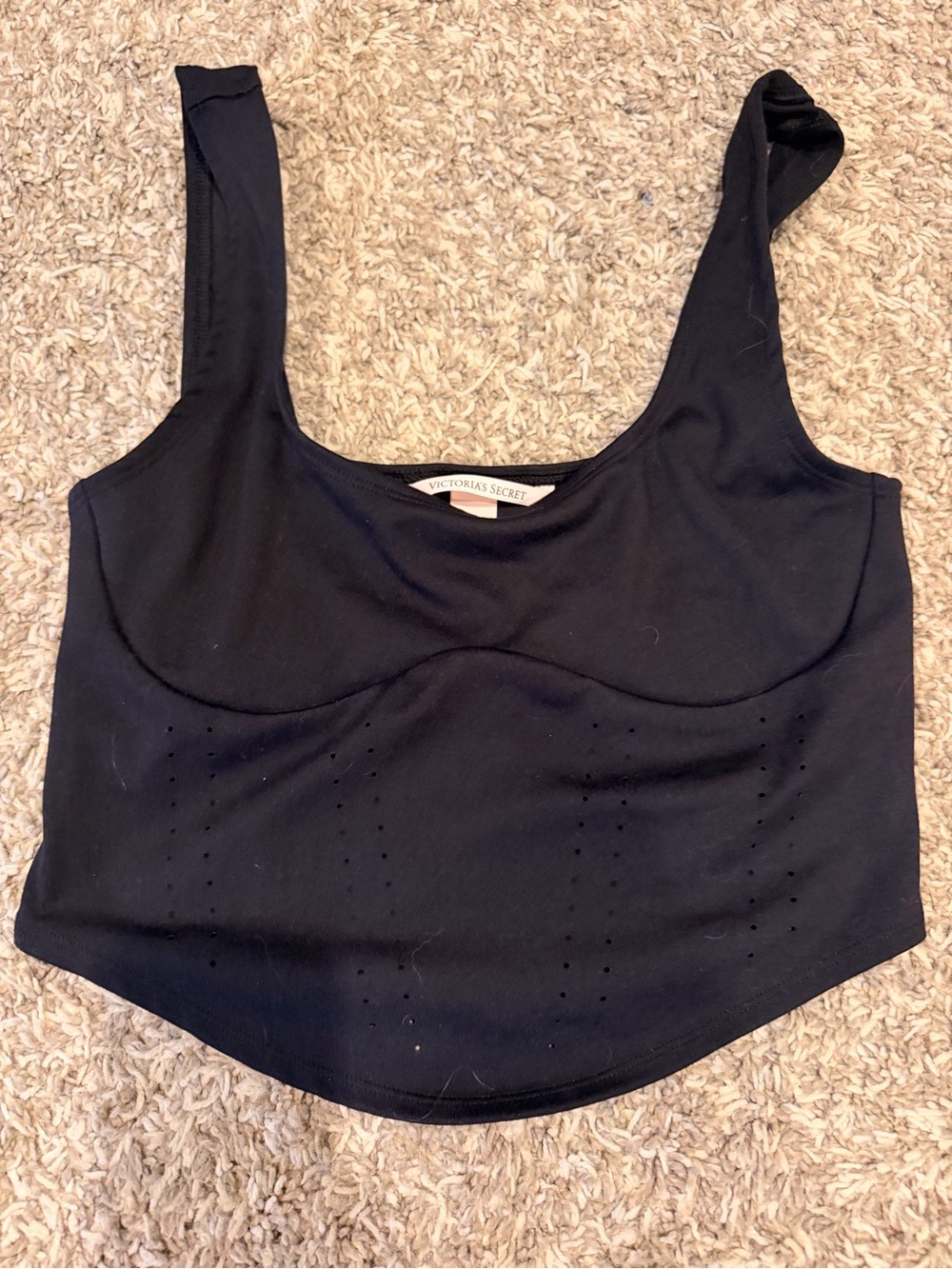Victoria's Secret Black Cropped Scoop Tank with Perforated Detail
